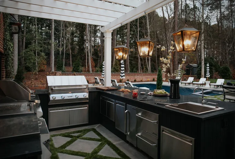 Outdoor grill and poolside kitchen, shown as a shared-equipment example